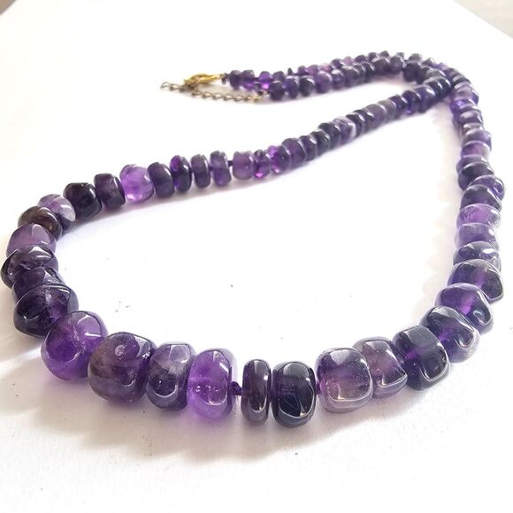 Unbranded Jewelry - Natural Amethyst Bead Necklace Deep Purple Stone Graduated Nugget Statement